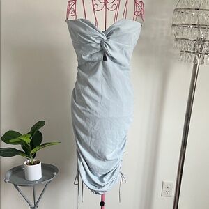 Elegant Light Blue Ruched Dress